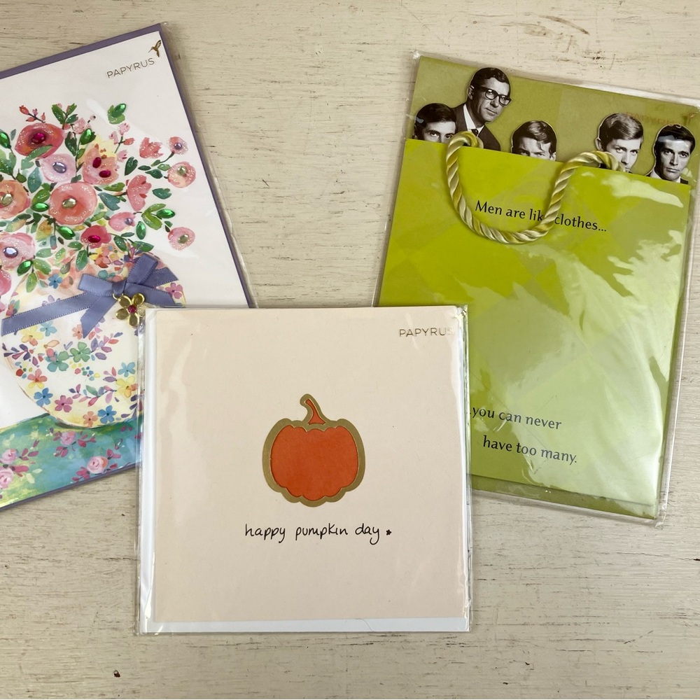 Papyrus Greeting Card Set Set of 3 Thanksgiving Birthday Flower Men